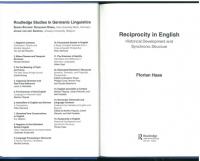 Reciprocity in English. Historical Development and Synchronic Structure. [Routledge Studies in Germanic Linguistics]