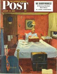 The Saturday Evening Post 1950年8月19日号　表紙：SOLITAIRE: ベッドでトランプをする男性 (画 N.ロックウェル)