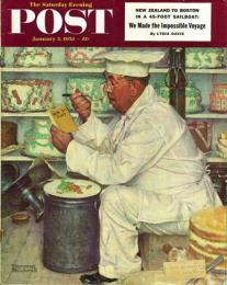 The Saturday Evening Post 1953年1月3日号　表紙：How to diet: (ダイエット本を読むパティシェ) (画 N.ロックウェル)