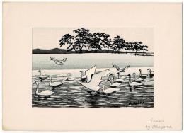 奥山儀八郎木版画　『Swan』(白鳥)