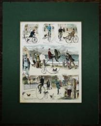 手彩色銅版画「BICYCLING NOTES-NO.1 "AT HOME"　1880年