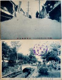 絵葉書　金澤市街大雪/武蔵小金井ノ櫻（小金井橋）2枚一括　戦前