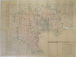 大東京都市計画道路網図 （５万分１尺）  ［計画路線・国道及議定線・復興計画線・議第８０号議案年度割決定区間／他］