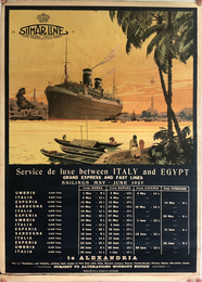 SITMAR LINE （ポスター）  Service de luxe between ITALY and EGYPT:SAILINGS MAY-JUNE 1927