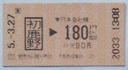 東日本会社線切符 初鹿野駅から180円区間乗車券