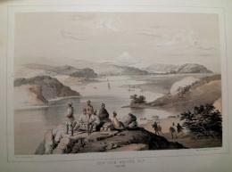 『ペリー提督日本遠征記』石版画　「江戸湾、ウェブスター島〔夏島〕からの風景」