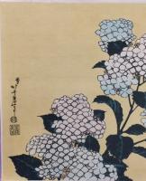 木版画　紫陽花と燕子　北斎画　復刻版　昭和22年国立博物館蔵版