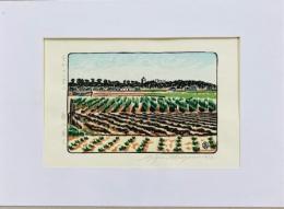 木版画　奥山義人　矢切から栗山　小品