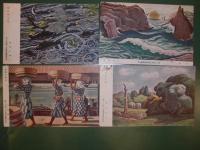 二科展美術展会　絵葉書　第22回　一枚／第23回　2枚／第24回　4枚／第25回　1枚／田口省吾・遠山陽子・横井禮市・野間仁根・山本直治・小山敬三・濱田葆光・田村孝之介／　／第11回日本美術展覧会　2枚　東山魁夷・中野和高／／帝国美術院第11回美術展覧会出品　1枚　伊原宇三郎／　