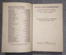 Plato and Parmenides　International Library of Psychology