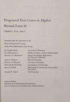 Programed First Course in Algebra　Revised Form H　Students Text 60　School Mathematics Study Group