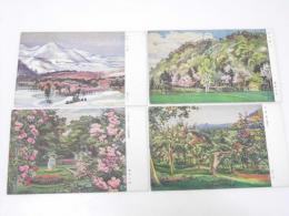 北海道絵葉書　スキー札幌/花の円山/林檎園/つるばら咲く（付属植物園）絵画