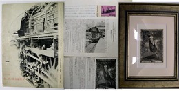 街の中の蒸気機関車+寺島勝治自刻・自摺オリジナル銅版画「ドイツ流線形蒸機1910形と裸婦」限定250部額装