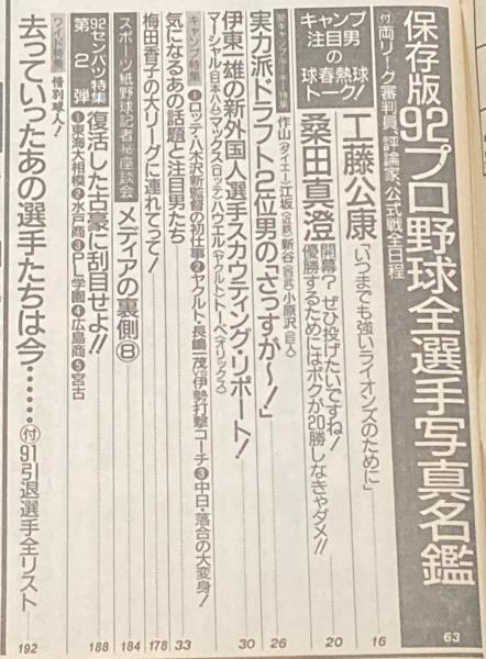 週刊ベースボール 1992年2/24号 92プロ野球全選手写真名鑑/1985