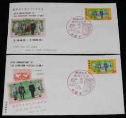 【初日カバー】琉球切手　郵便切手発行20年記念　2種セット　琉球郵便/1948-1968