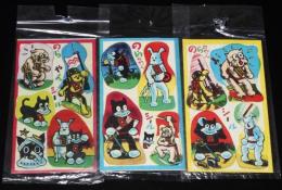 【駄玩具】のらちゃんシール　3袋セット　昭和40年代.頃/パチモン：のらくろ
