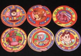 【駄玩具】丸面子　人工衛星とばし　18枚セット　昭和30年代頃/パチモン/バットマン/宇宙猿