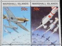 【切手】マーシャル諸島切手　真珠湾攻撃　4枚連結　1991年/空母赤城/零式艦上戦闘機