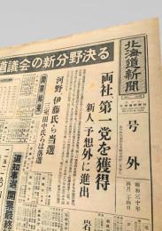 北海道新聞 号外 昭和30年4月24日号  北海道議会 新分野決定 河野 伊藤 当選