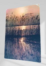 風景ポストカード：夕暮れの湖と手書きメッセージ（スイス発）