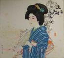 団扇見本絵 扇子と美人