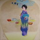 団扇見本絵　履き物の箱を持つ美人