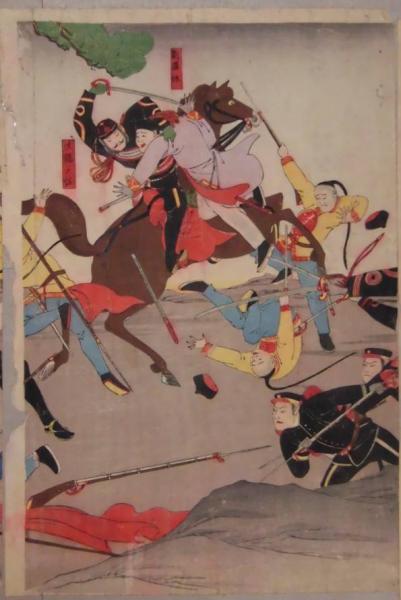 錦絵 大日本帝国陸軍九連城大勝利之図 3枚続(二代目歌川國虎画) / 古書