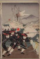 錦絵　日清大激戦　我陸兵第二軍及ビ海軍於旅順口大戦争之図　3枚続