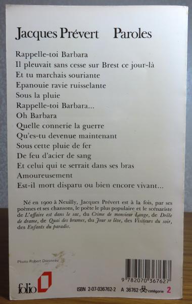 folio】 ことばたち ジャック・プレヴェール ： Paroles 〔洋書