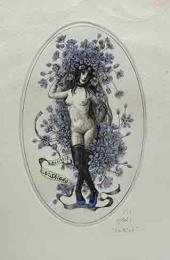 林由紀子　手彩入銅版蔵書票「ミュゼット」