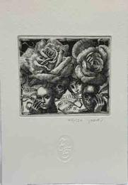林由紀子　銅版蔵書票　「バラ連祷Ⅳ」