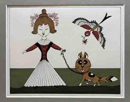 武井武雄伝承木版画　「京子と狸」