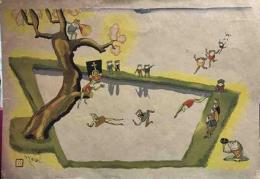 武井武雄　「蛙の隊長さん水泳ぎ」　コドモノクニ秋ノ増刊「武井武雄童画集」第Ⅰ輯より