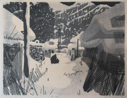 岩沢喜作木版画「雪路」