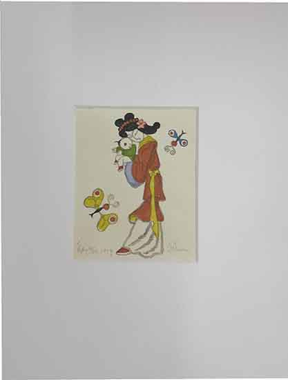 木版画 『二人の少女』 武井武雄 作 摺り師・竹芳洞/小林義昭 - 版画