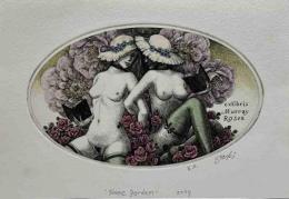 林由紀子　銅版蔵書票「Rose　garden」