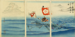 明智左馬之助光春　湖水乗打唐崎松之図