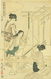 女織蚕手業草　機織り