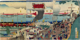 東京高輪品川口蒸気車往来之図