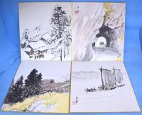 玉堂四季御色紙　（早春・帰帆・峠・山峡暮雪）　４枚
