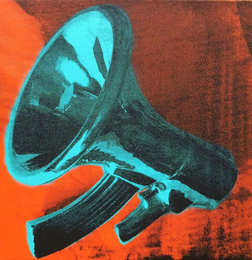 Beejoirシルクスクリーンキャンパス額「Megaphone」-Blue,Orange-