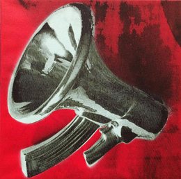 Beejoirシルクスクリーンキャンパス額「Megaphone」-Gray,Red-