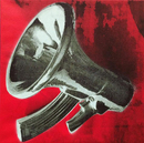 Beejoirシルクスクリーンキャンパス額「Megaphone」-Gray,Red-