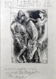 Exlibris Max Pellequer. Eau-forte en noir sur verge. 友人マックス・ペルクの蔵書票　オリジナル銅版画