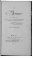 De l'amour, par l'auteur de l'historie de la penture en Itlaie, et des Vies de Haydn, Mozart et Metastase. 恋愛論　 初版　