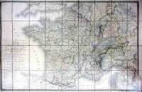 フランス、スイス、イタリア三国道路地図　改訂2版　Carte physique et routiere de La France de la Suisse et de l'Italie septentrionale, indiquant aussi  les relais, leurs distances intermilitaires, les Bureaux de Poste aux Lettres et les Lieux d'Etape du Royaume de France. Revue et corrige par l'Editeur. publie par la premiere en 1820 par J.Goujon.