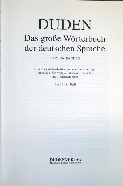 ドゥーデン大ドイツ語辞典 独々辞典 3版新版 全10巻 DUDEN. Das grosse