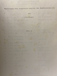 Vorlesungen Uber ausgewahlte Kapital der Funktionentheoric Teil Ⅰ Gottingen 
