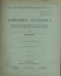 Acridiodea Australica Monographie der bisher von australien bekannten heuschrecken mit kurzen fuhlern 