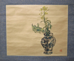 大鹿卓画幅　菜の花の絵　落款入　少日焼少シミ有　３４０×４１０ミリ